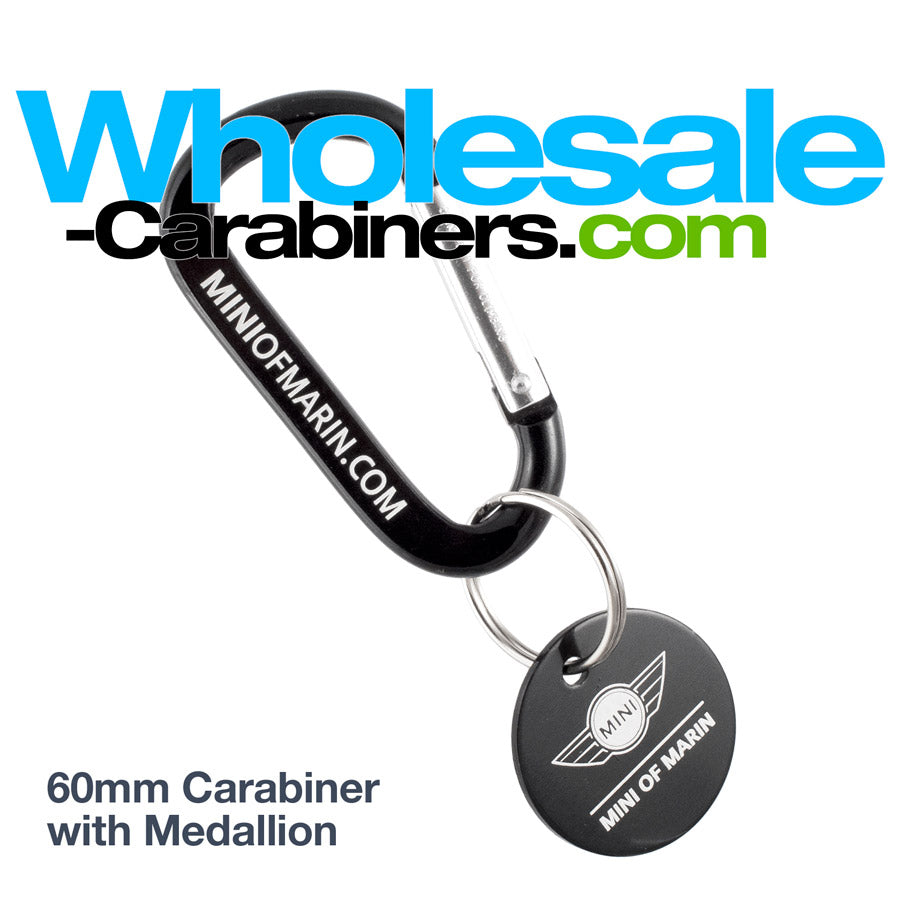 Customizable Carabiner and Medallion Keychain Combination - Black