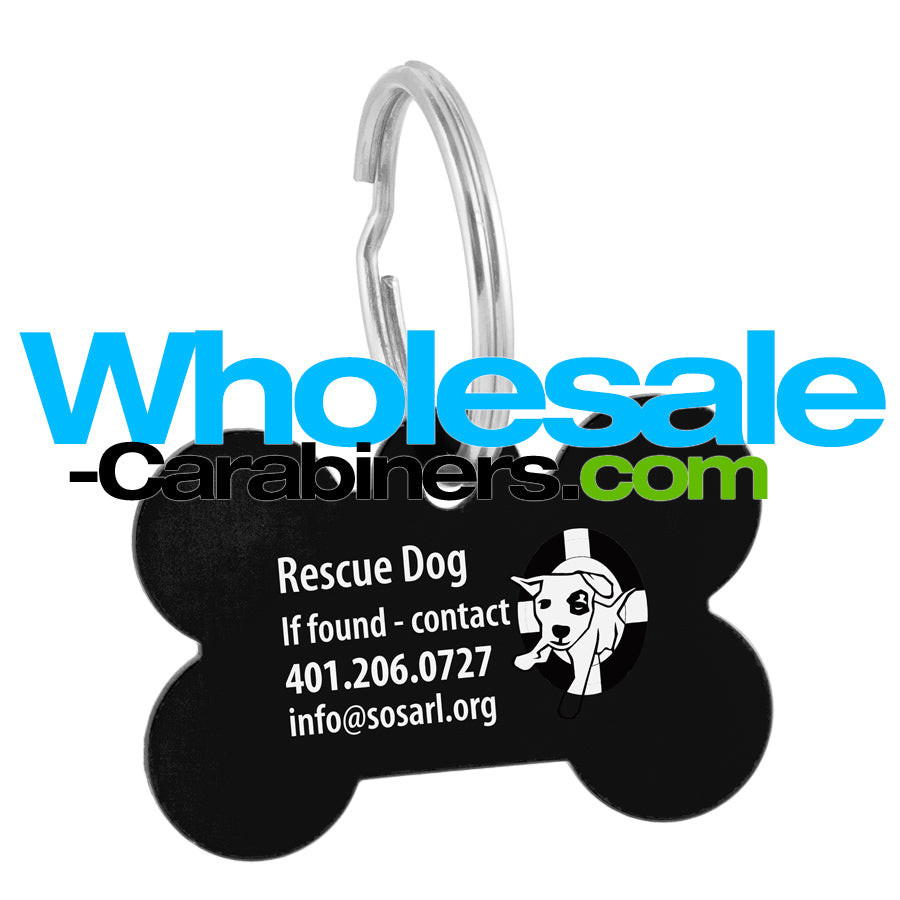 Engraved Dog Tags - Black Bone Shaped Dog Tag with Split Ring