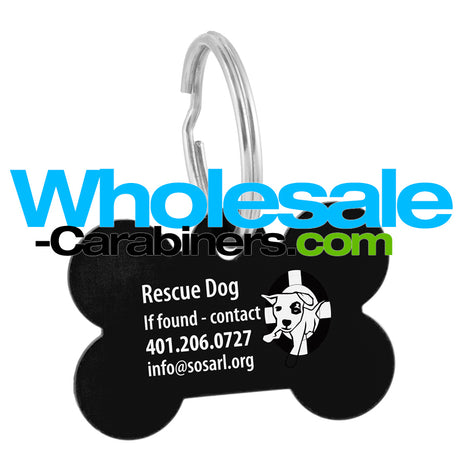 Engraved Dog Tags - Black Bone Shaped Dog Tag with Split Ring