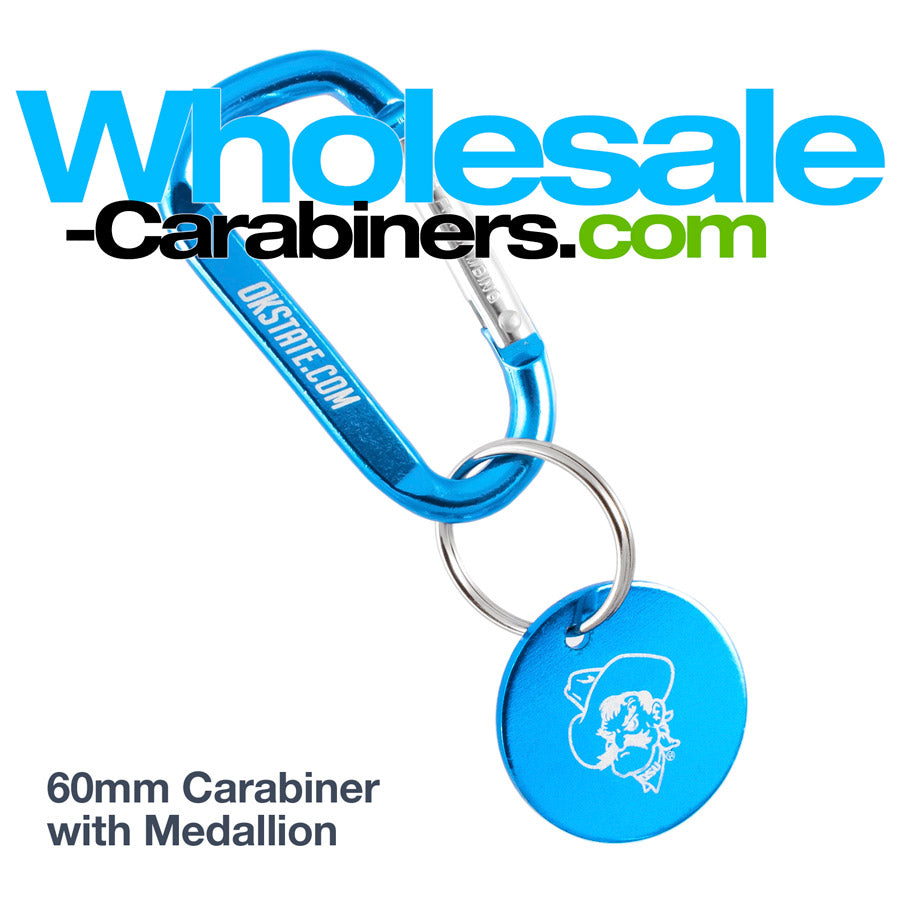 Engraved Carabiner with Medallion Keychains - Caribbean Blue