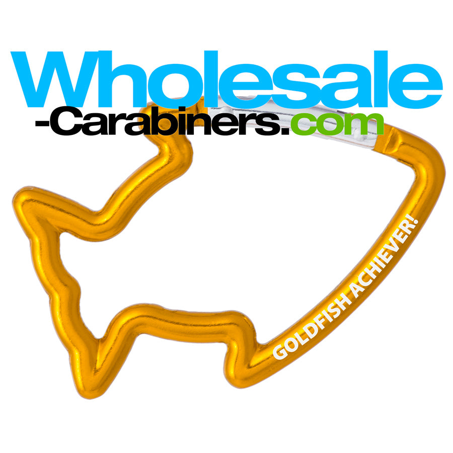 Laser Engraved Carabiner Shaped Like A Fish Gold Color