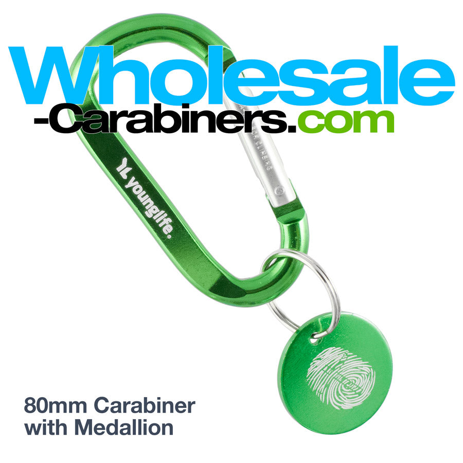 Wholesale-Carabiners.com Engraved Carabiner with Medallion Tag - Green