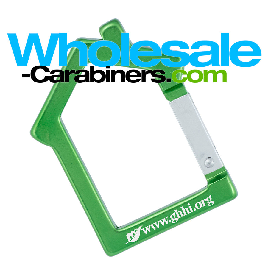 Laser Engraved House Shaped Carabiner Keychains - Green