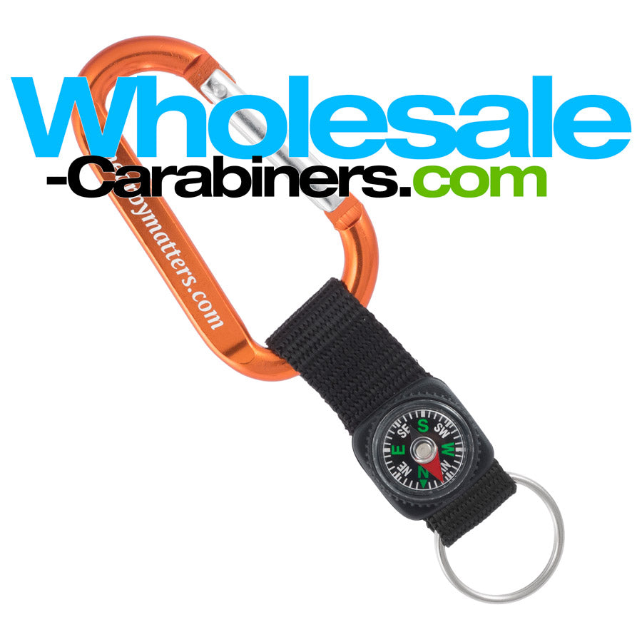Compass Strap Carabiner Keychains with Laser Engraving - Orange