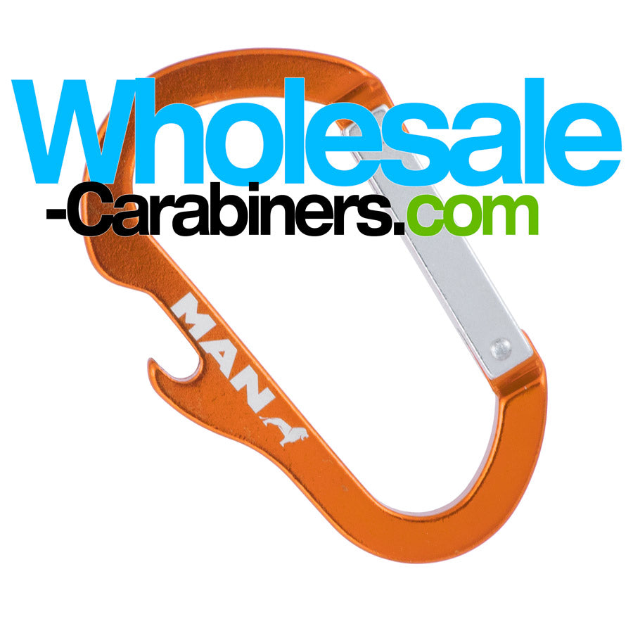 Orange Carabiner Bottle Opener Combo Keychain With Custom Engraving