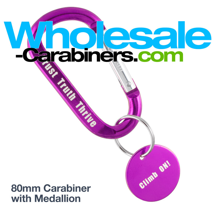 Laser Engraved Carabiner with Medallion Tag - Purple