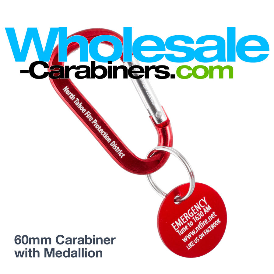 Red Carabiner and Medallions - Both Custom Engraved