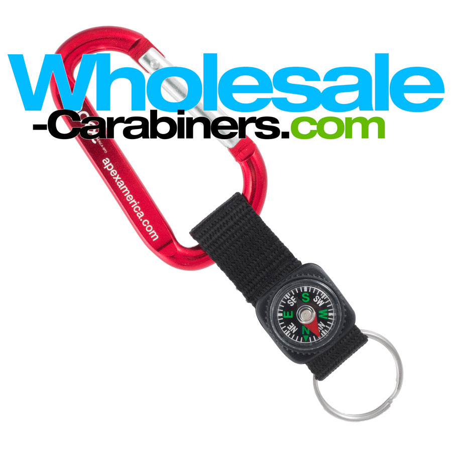 Engraved Carabiner Keychains Plus Compass Straps - Red