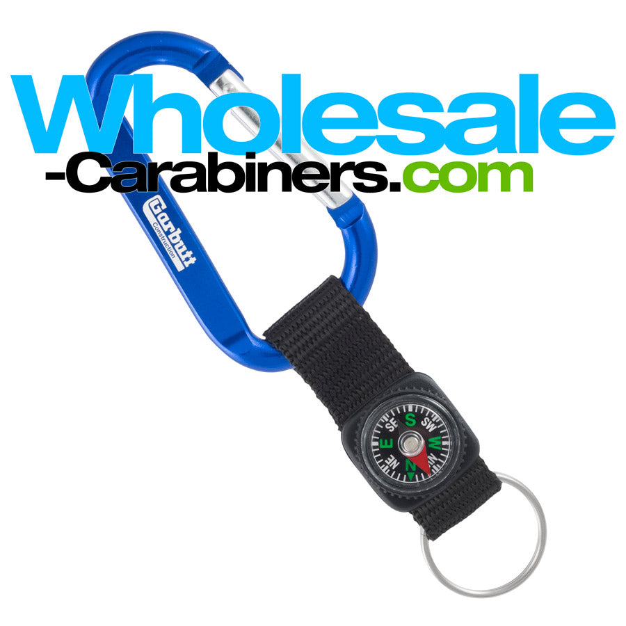 Custom Engraved Carabiner Keychains with Compass Straps - Royal Blue