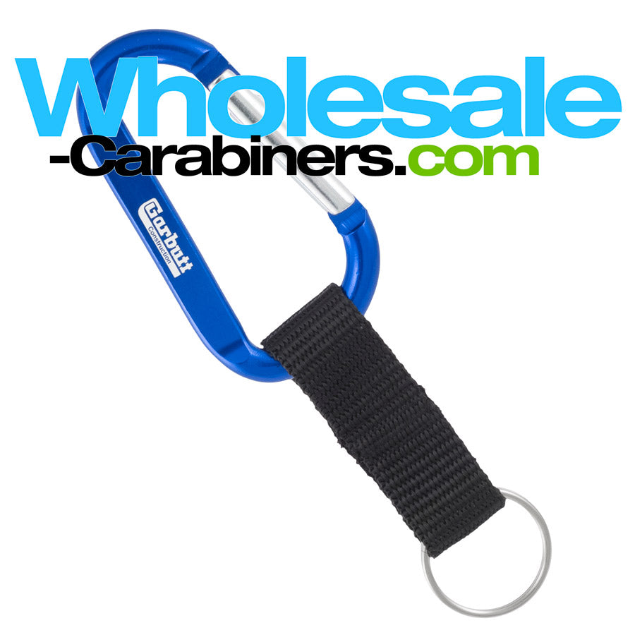 Blue Carabiner Custom Engraved With Nylon Strap Key Ring
