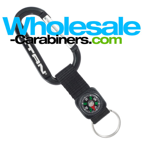 Custom Engraved Black Carabiner with Compass Strap