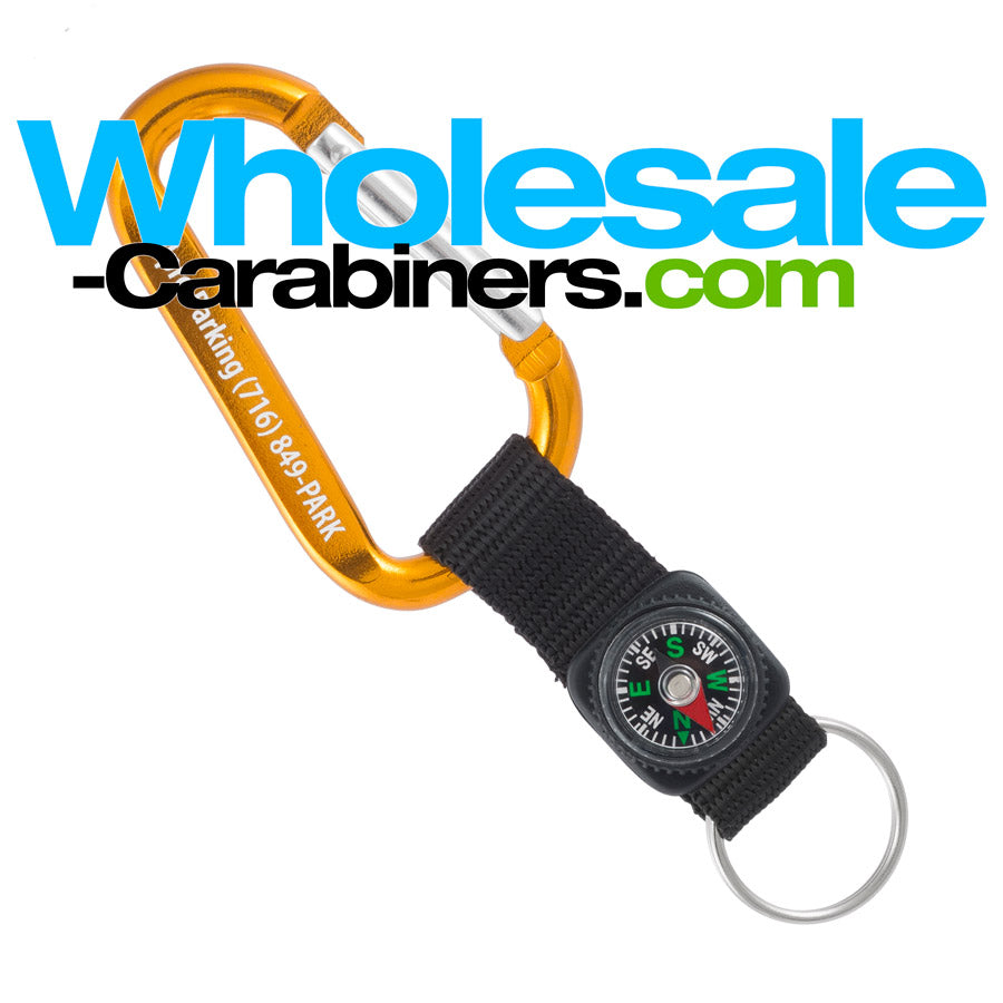 Custom Carabiner Engraved with Compass Straps - Gold