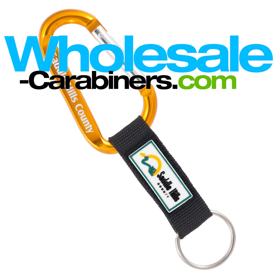 Gold Carabiner Keychains, Custom Engraved With Customized PVC Strap Key Ring