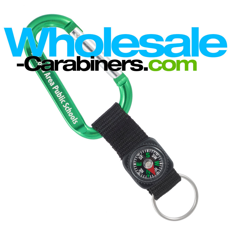 Carabiner Plus Compass Strap Custom Engraved Keychains - Green