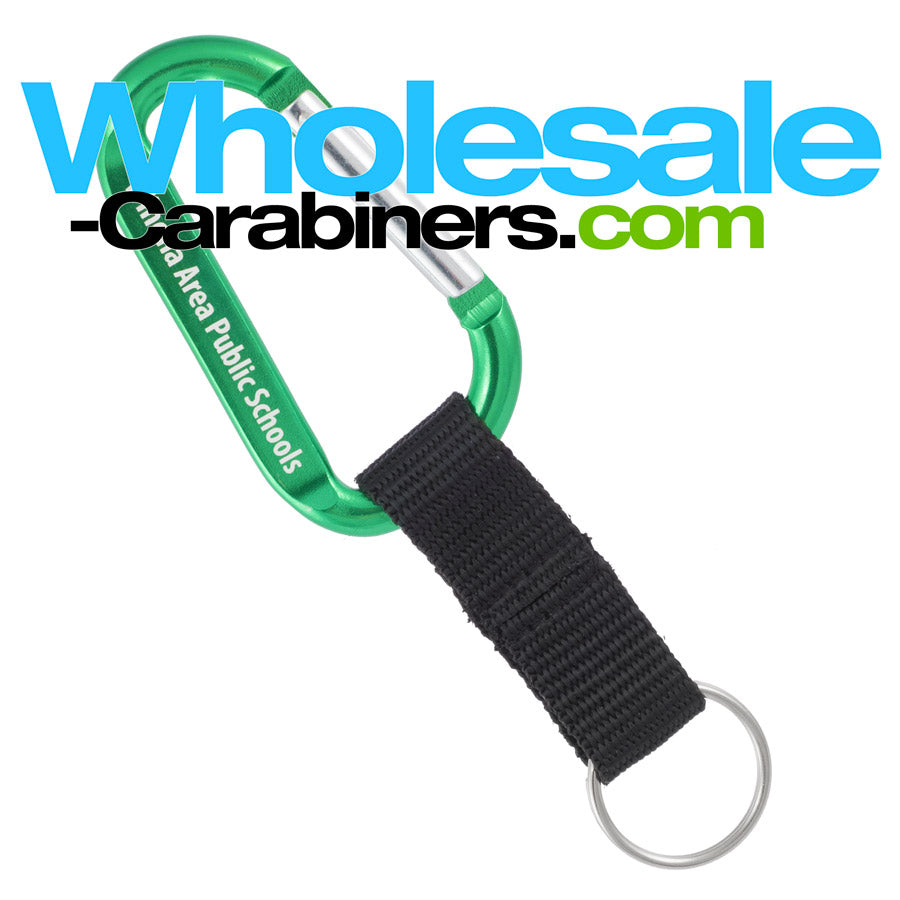 Carabiner With Nylon Strap Green Custom Engraved Keychain