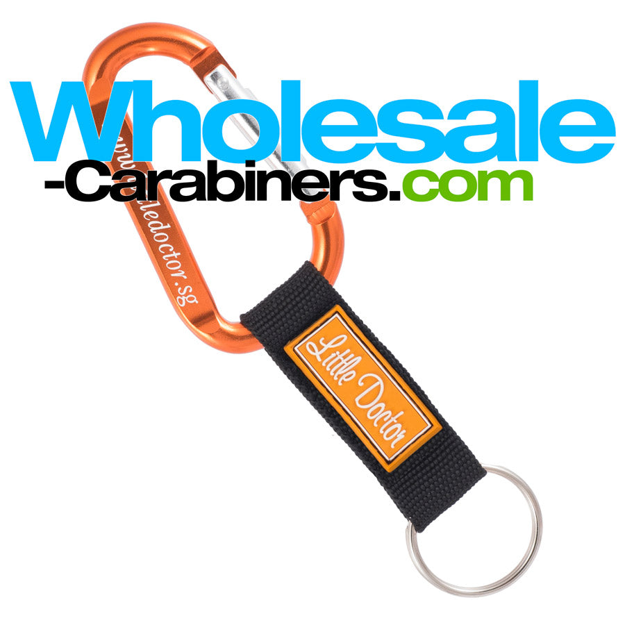 Orange Carabiner Engraved Keychains With Customized PVC Strap Key Ring