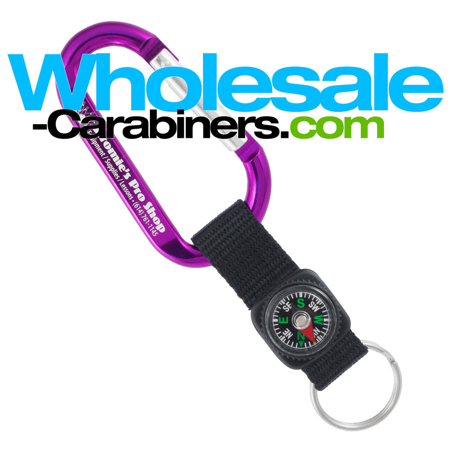 Customizable Carabiner Keychains with Compass Straps - Purple