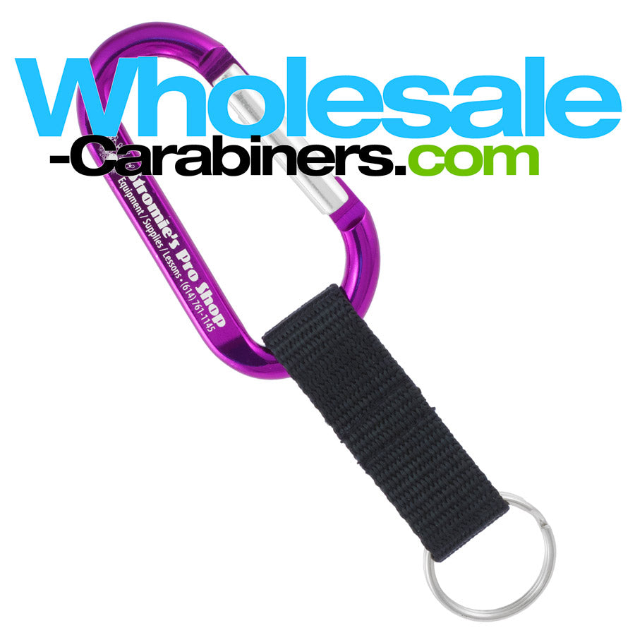 Custom Engraved Purple Carabiner With Nylon Strap Key Ring