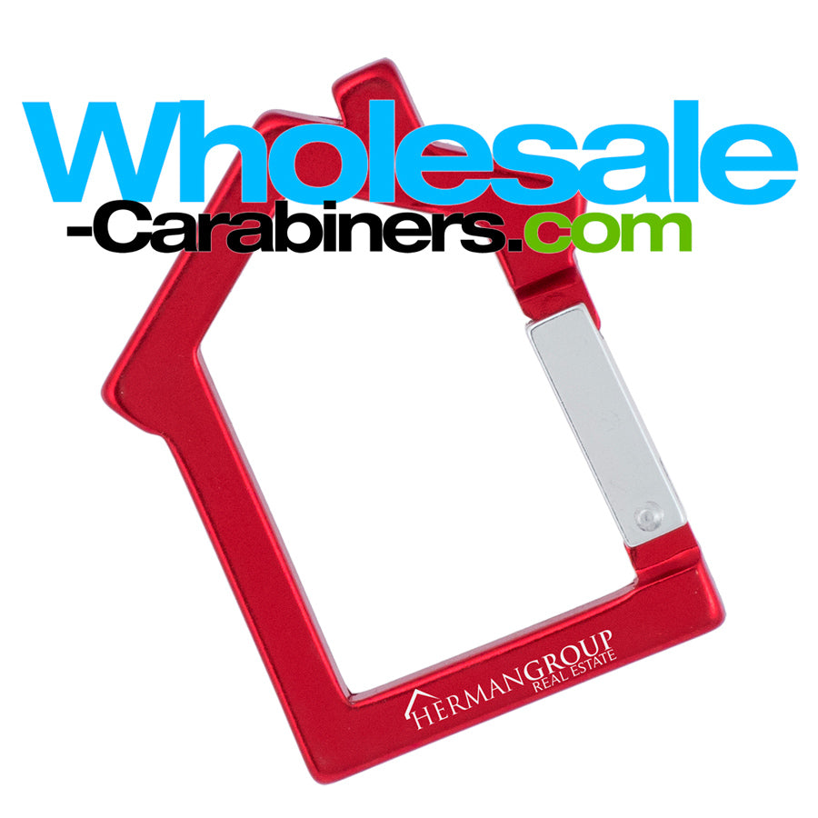 Carabiner Shaped Like A House With Custom Engraving - Bright Red Color
