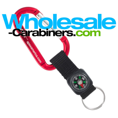 Engraved Carabiner Plus Compass Straps - Red