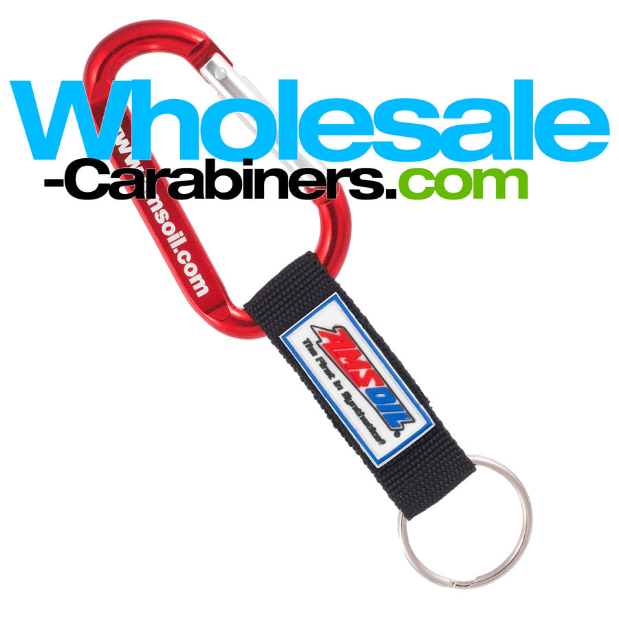 Custom Keychain - Engraved Red Carabiner With Customized PVC Strap Key Ring