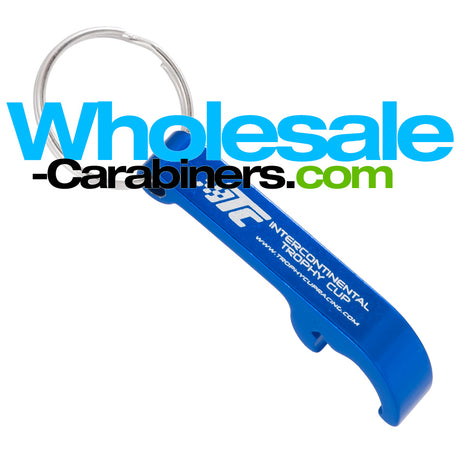 Custom Engraved BevLever Bottle Opener Keychains in Royal Blue Aluminum